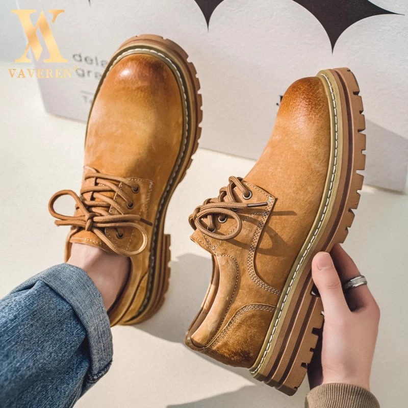 工装鞋男秋季美式阿美咔叽低帮马丁靴百搭磨砂休闲皮鞋复古大黄靴