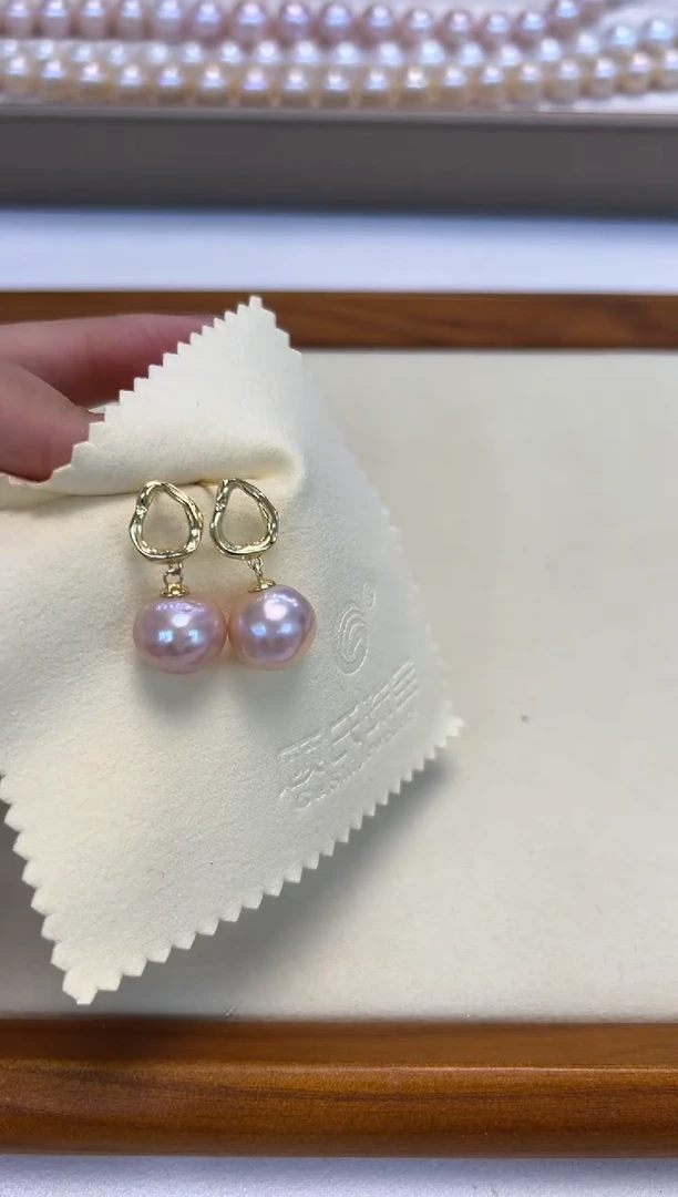 银S925镶嵌耳饰淡水珍珠巴洛克耳饰