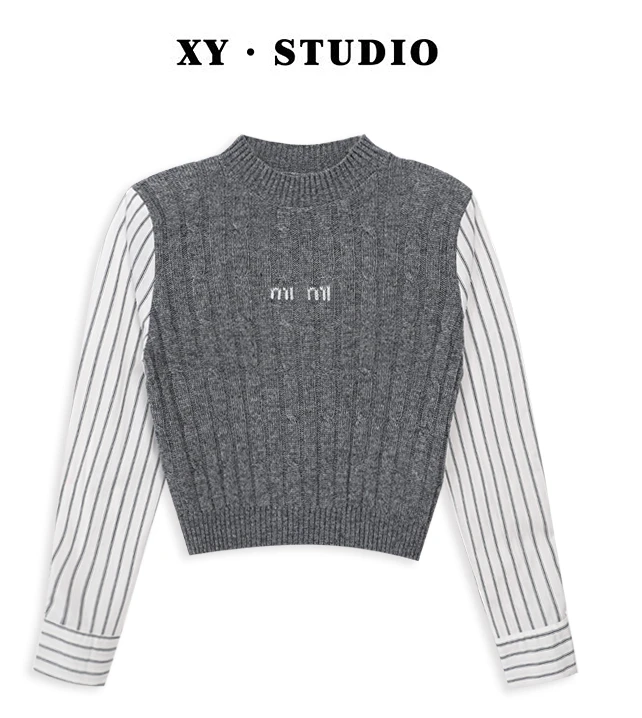 早春款拼接假两件针织衫长袖