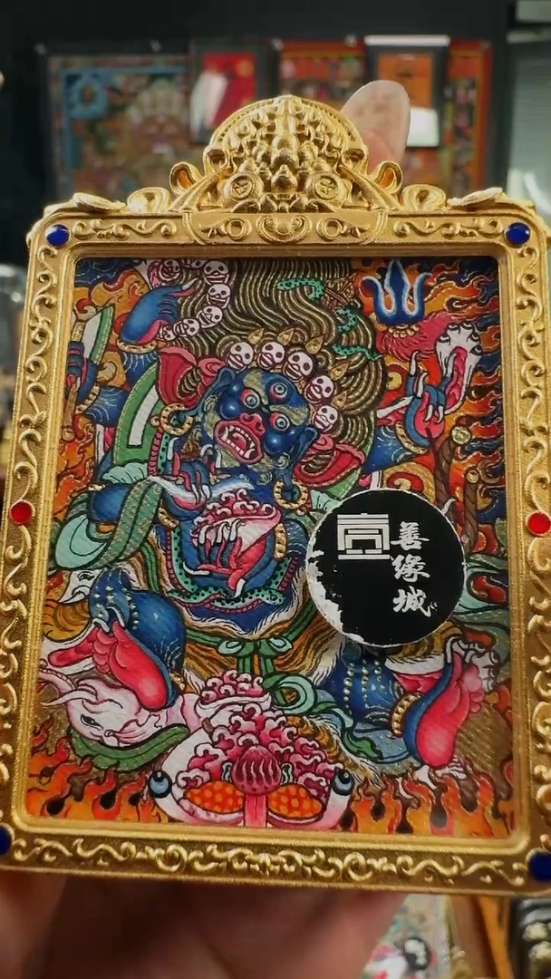 吊坠壹善缘城手绘唐卡大黑天