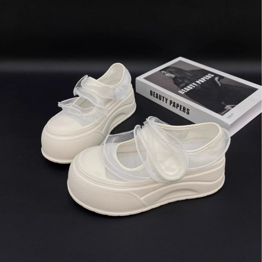 2025新款夏季网纱透气超轻厚底魔术贴休闲鞋玛丽珍学生女鞋子潮鞋