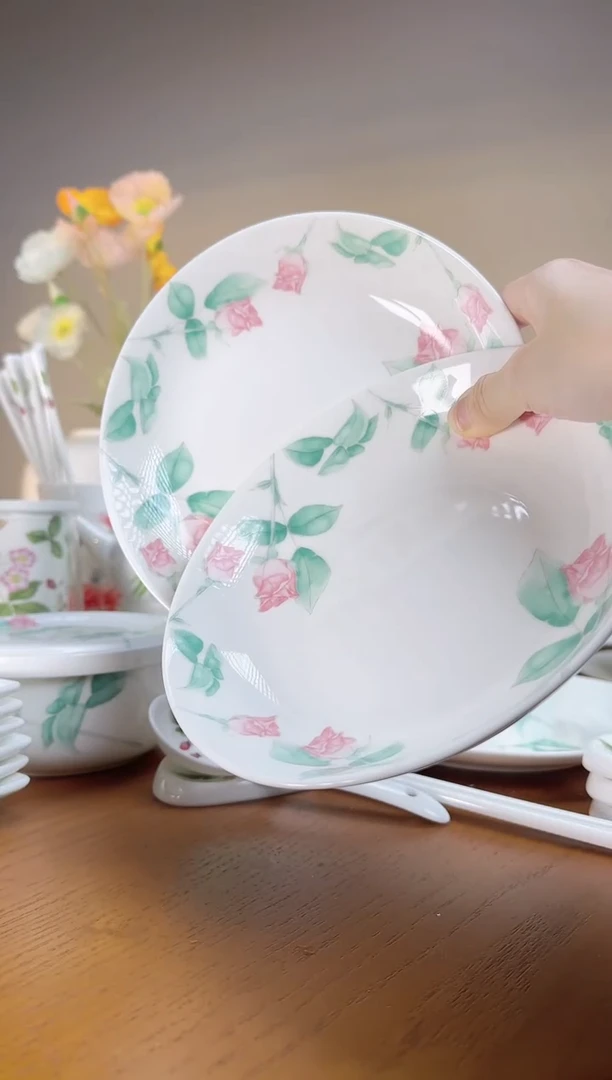 【闪购商品】玫瑰高骨瓷7寸深盘2个