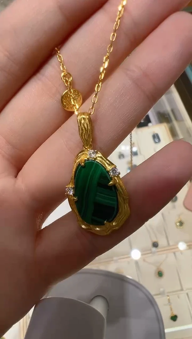 孔雀石银S925镶嵌颈饰@@F2863KQS