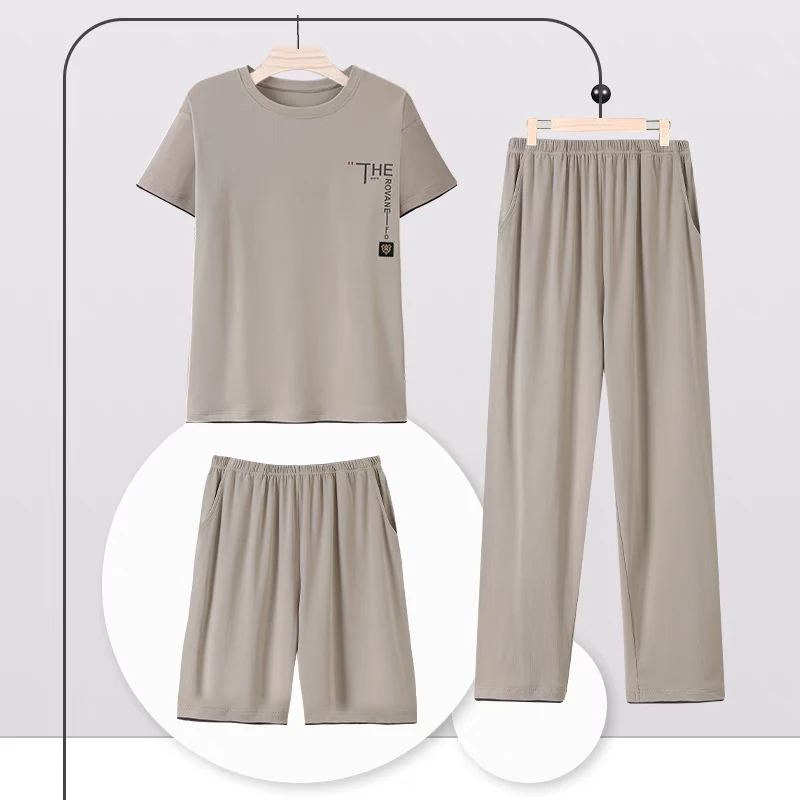 男士夏季套头三件套全棉纯棉宽松休闲透气薄款