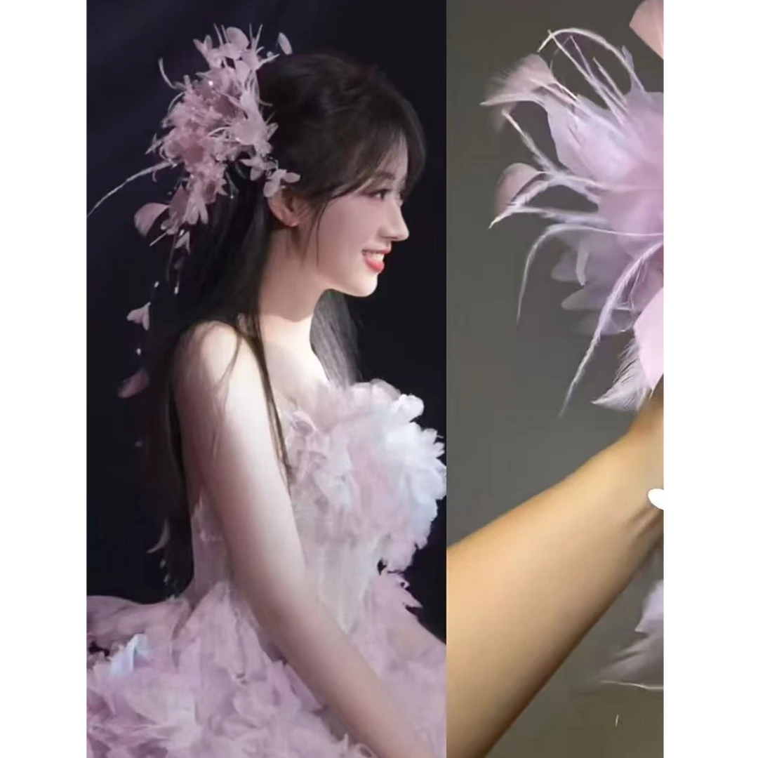 非金属羽毛婚庆饰品 仙气粉色减龄新娘毛毛对夹