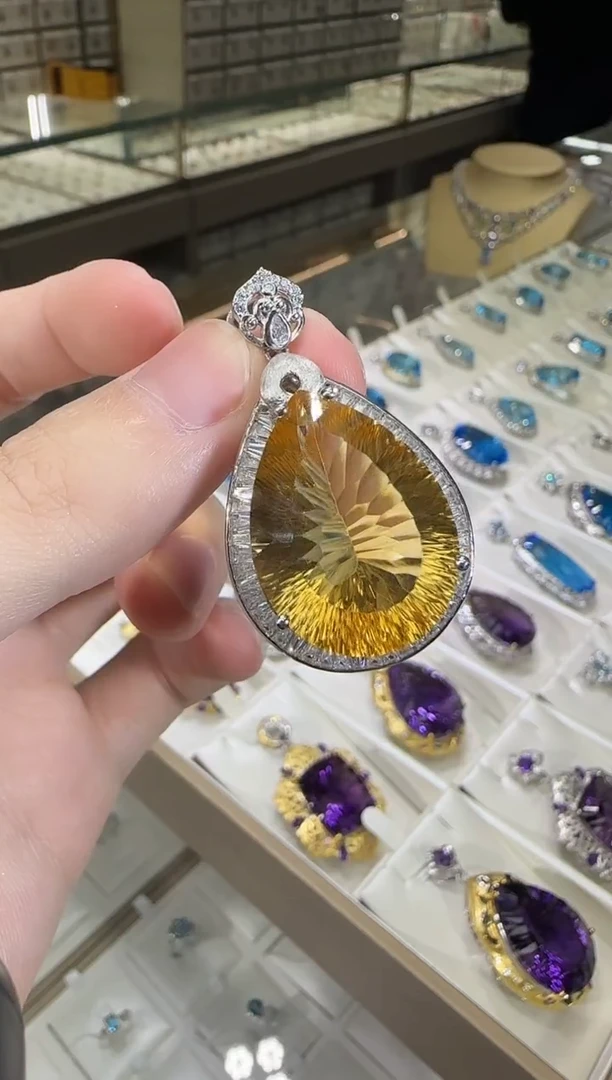 颈饰银S925镶嵌黄晶65ct净体高级款