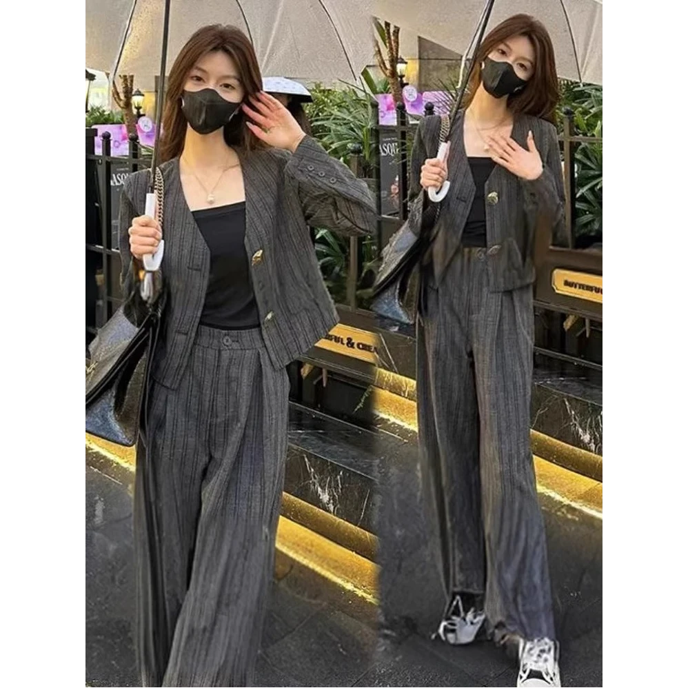 高级感时尚套装女2025春季新款洋气休闲西服阔腿裤显瘦气质两件套