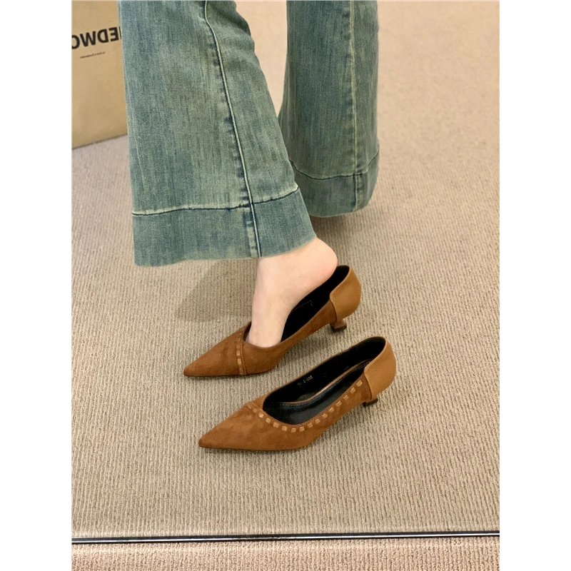 法式小猫跟复古尖头高跟鞋女鞋子2025新款秋季气质名媛风黑色单鞋