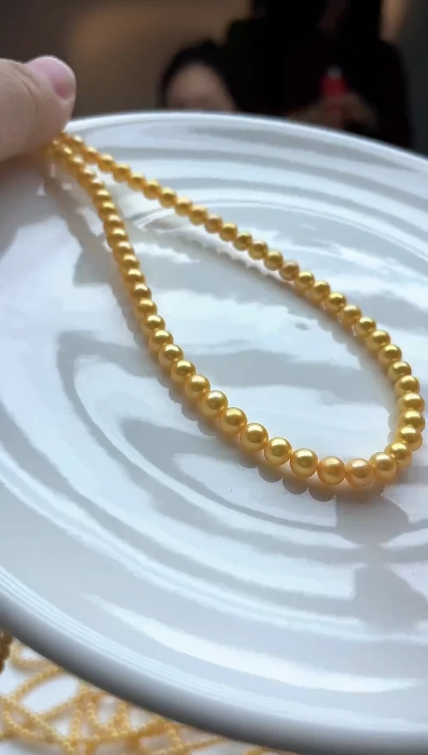 项链未镶嵌淡水珍珠4mm+黄色系小米项链