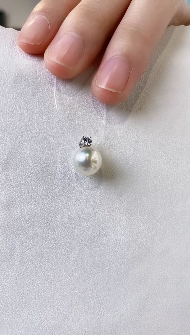 海水珍珠18K金镶嵌吊坠(不含链)9-10澳白珍珠吊坠