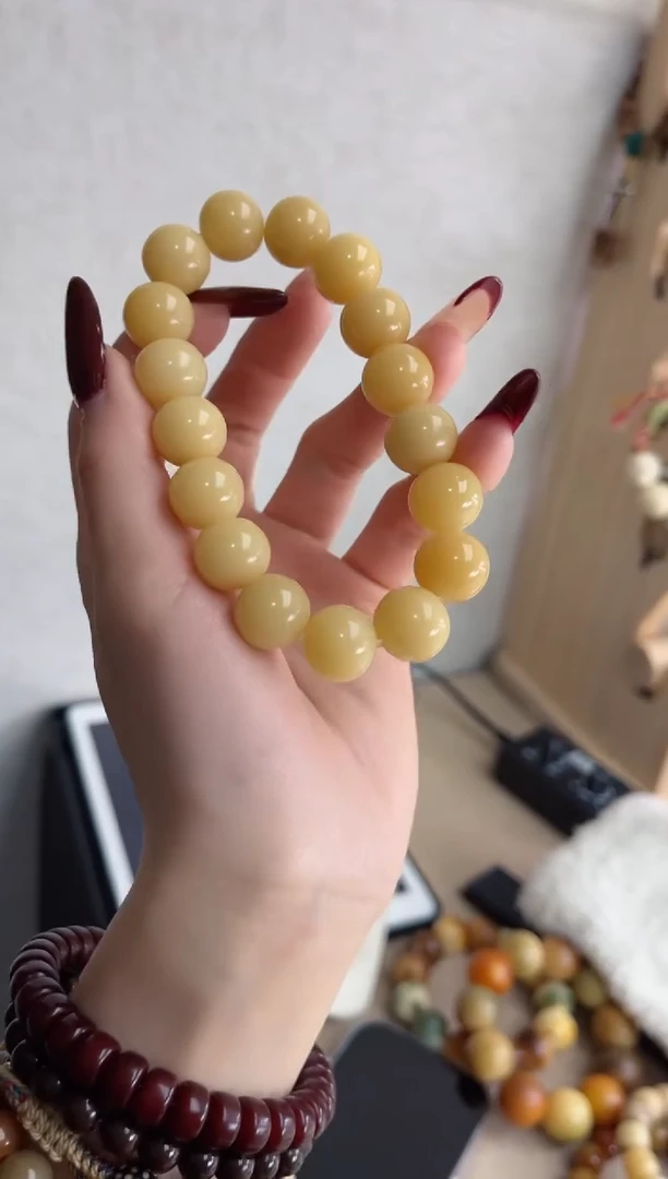 【闪购商品】菩提根/象牙果手串M754干磨嫩黄苹果13*14mm