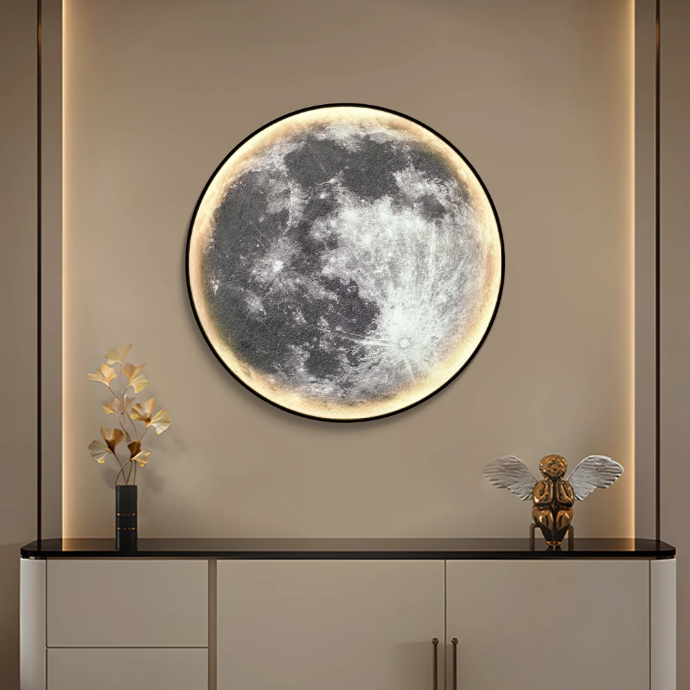 led灯创意发光客厅砂岩装饰画北欧ins带灯挂画卧室墙壁画月球6060