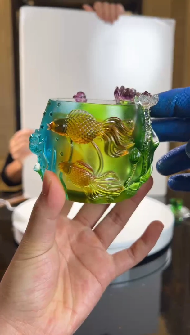 【闪购商品】摆件EML006金鱼笔筒水晶琉璃摆件