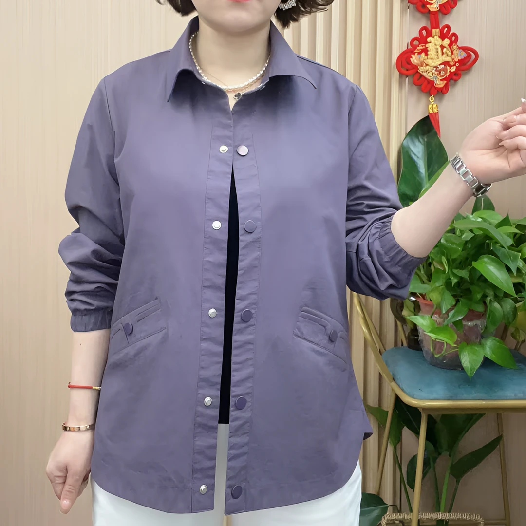 时尚常规款翻领极简风中老年妈妈装秋款女士外套衬衫