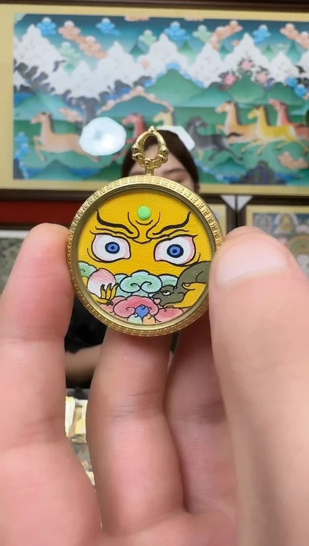 吊坠黄财神-热贡纯手绘唐卡吊坠