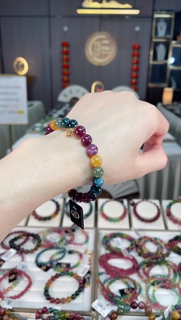 未镶嵌老矿碧玺彩虹单圈手串8mm+碧玺hon多样性发一条