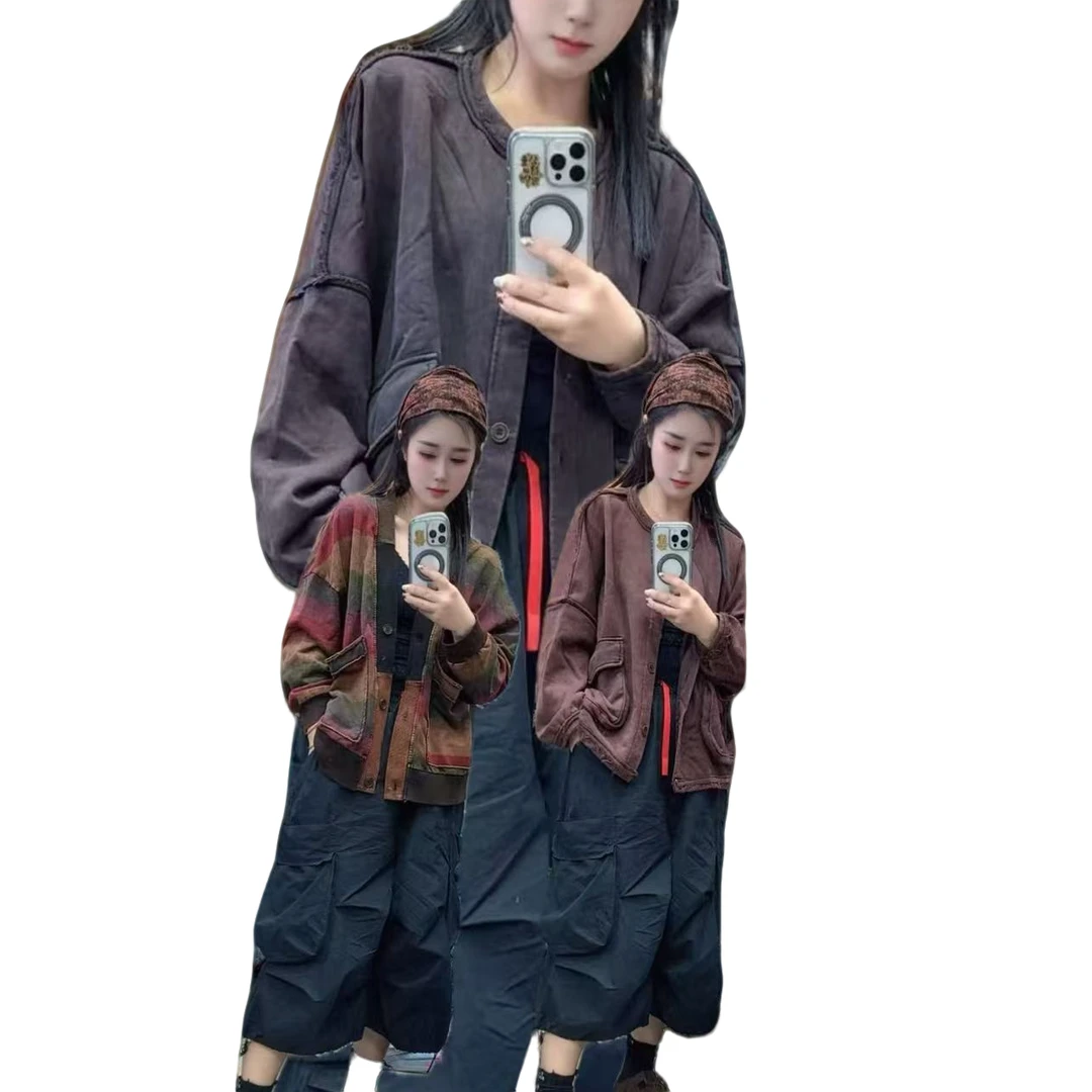 复古炒色做旧圈棉卫衣开衫外套