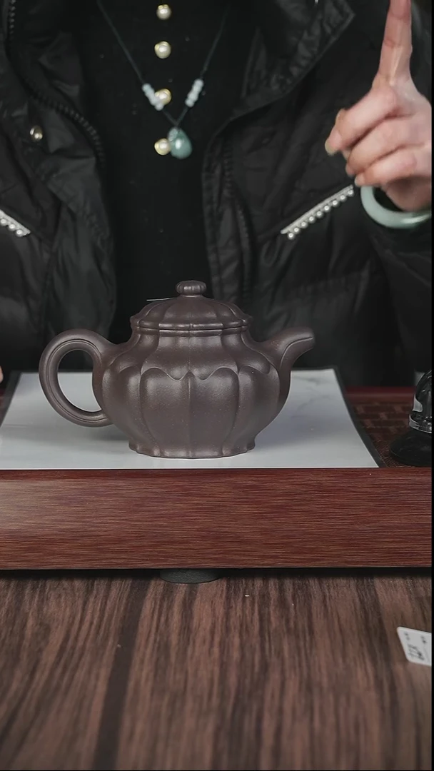 【闪购商品】紫砂茶壶筋纹  天青 菱花大掇只