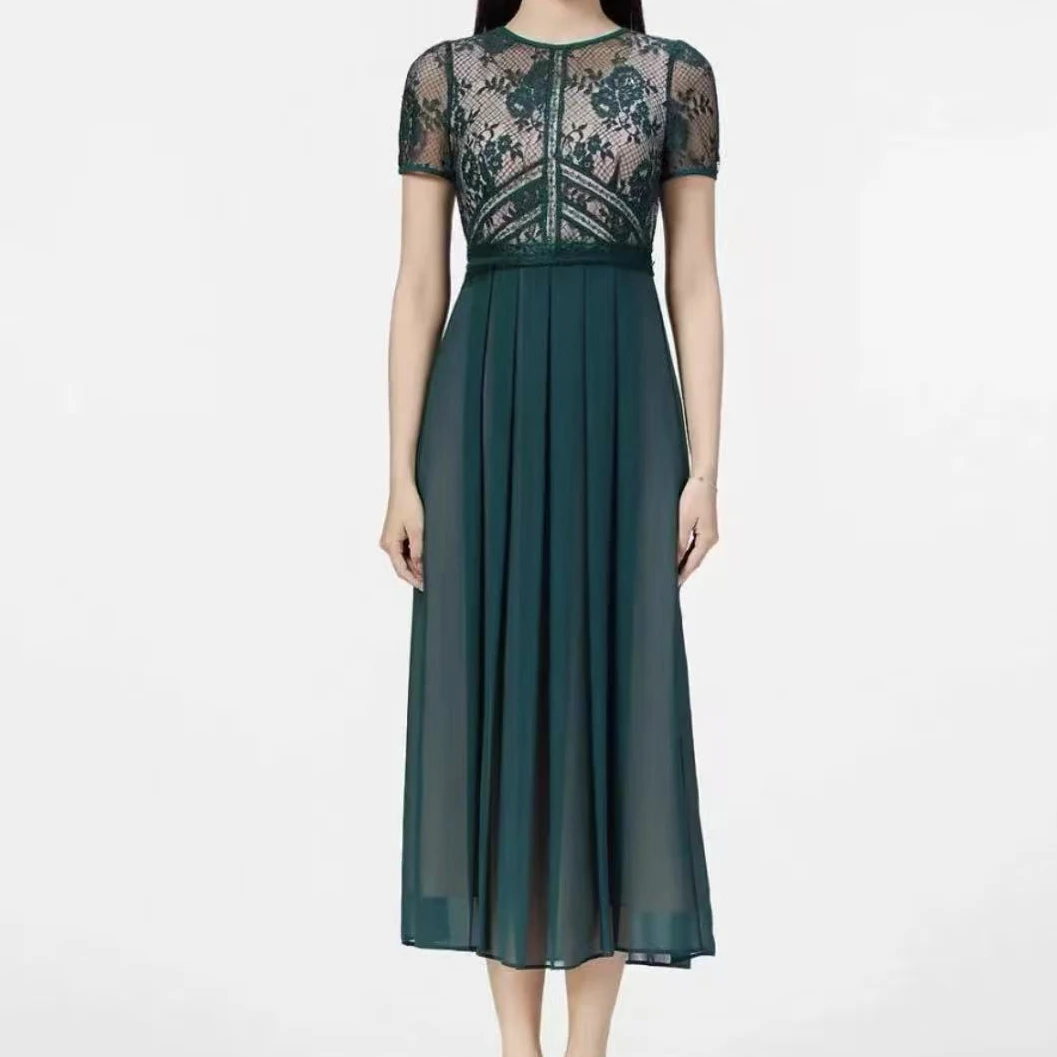 SUSSI/古色显瘦圆领气质短袖时尚连衣裙长裙裙子度假风休闲女装