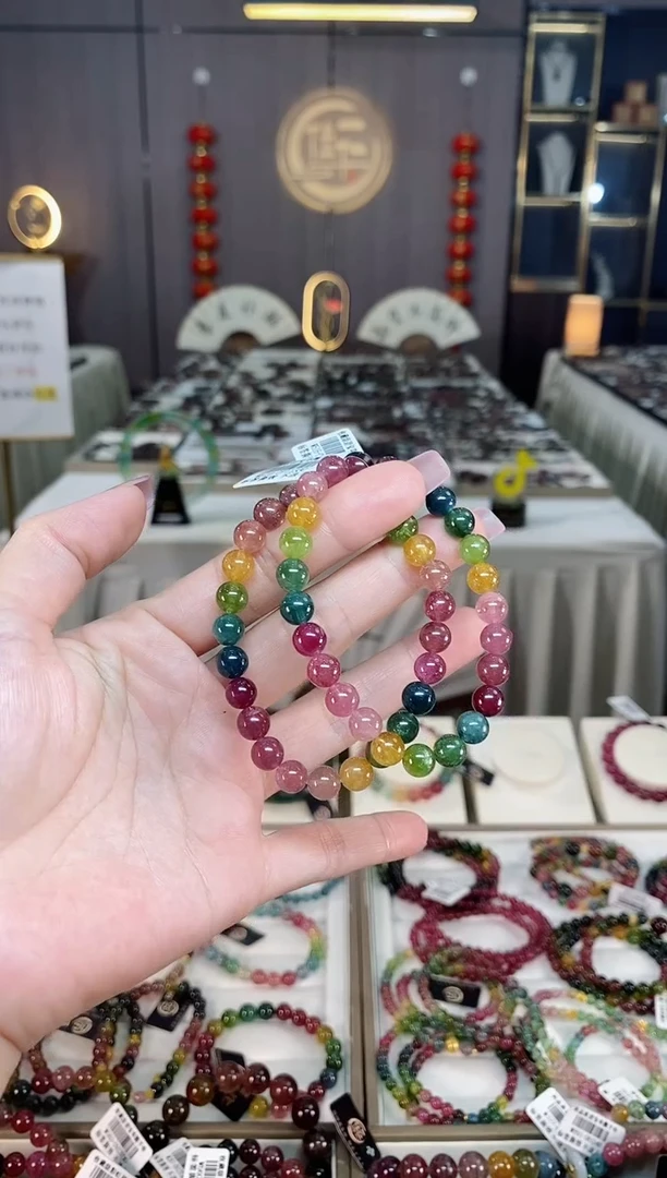 未镶嵌冰透体老矿碧玺彩虹单圈手串7mm+碧玺hon多样性发一条