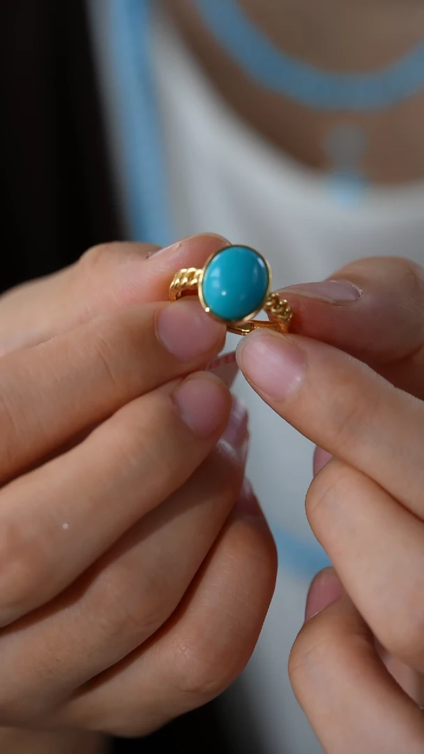 银S925镀金镶嵌绿松石戒指秒拍号4