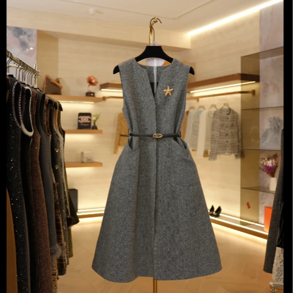 【DQ】女2025秋季季新款气质减龄无袖中长裙H253-8050