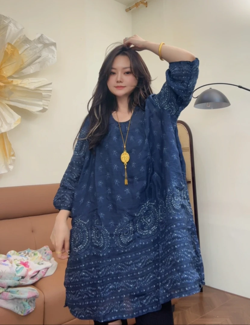 museguhui/木色古汇5550#印花休闲宽松百搭气质显瘦连衣裙