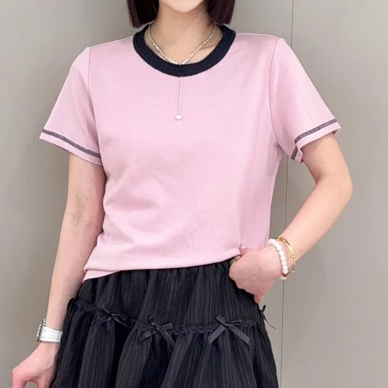 2865三色净版撞色边圆领短袖T恤