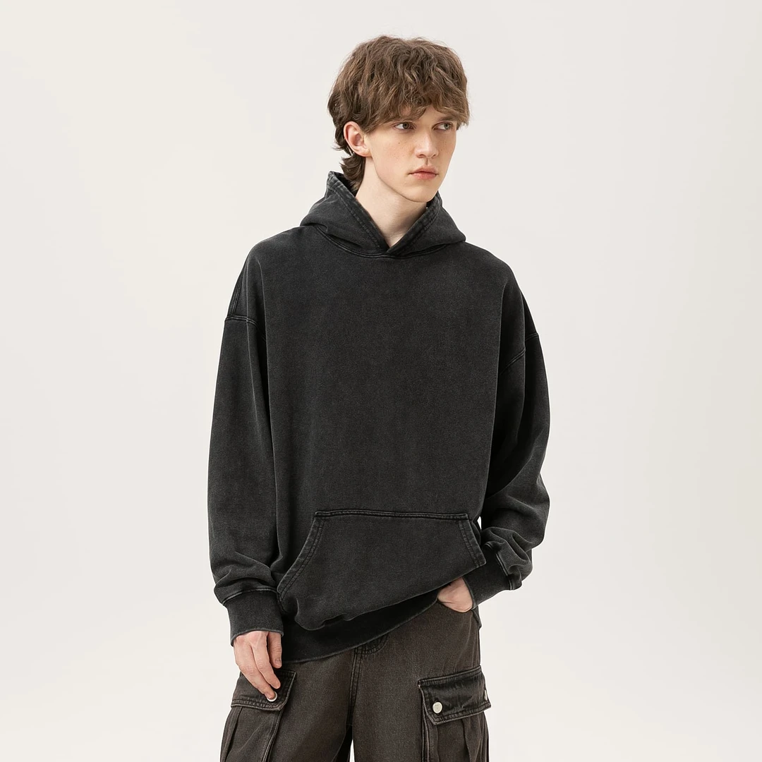 美式复古秋冬水洗宽松休闲高街纯色连帽百搭男女款情侣潮流卫衣