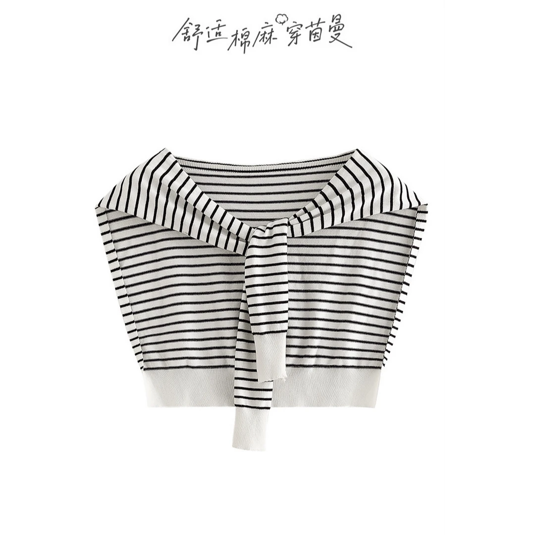 【欧若风】茵曼经典条纹外搭针织披肩时尚百搭休闲护肩18438645