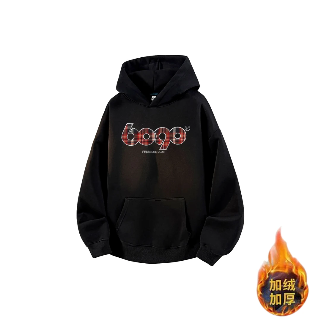 美式潮流重磅港风文艺国潮牌连帽宽松印花卫衣秋冬季加绒上衣韩版