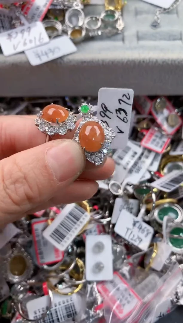 银S925镶嵌戒指翡翠5555----6