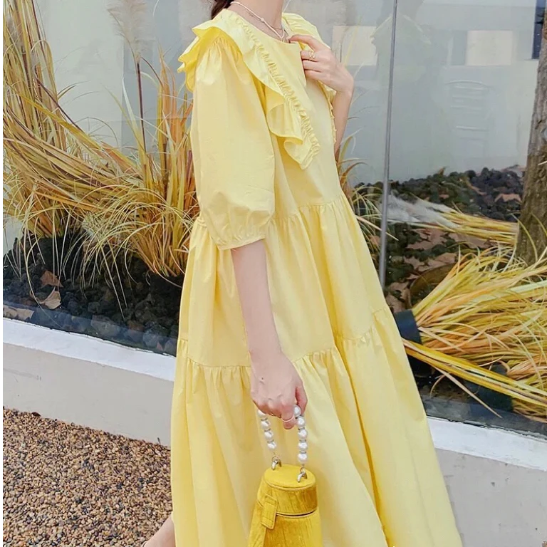 原单收腰连衣裙纯色大气减龄短袖好穿搭性价比高