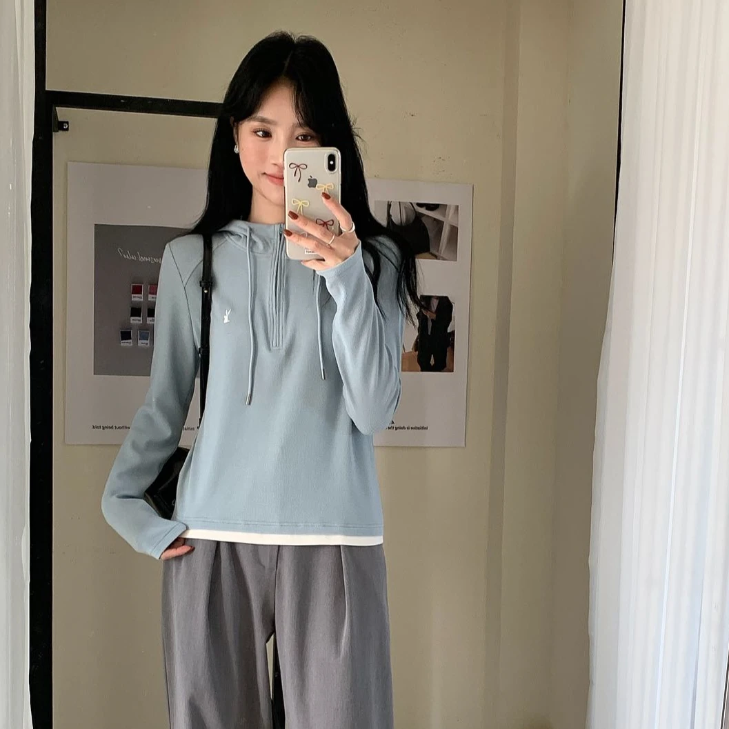 【美大枷】春季新款设计感半拉链刺绣长袖T恤YB-YGL6027