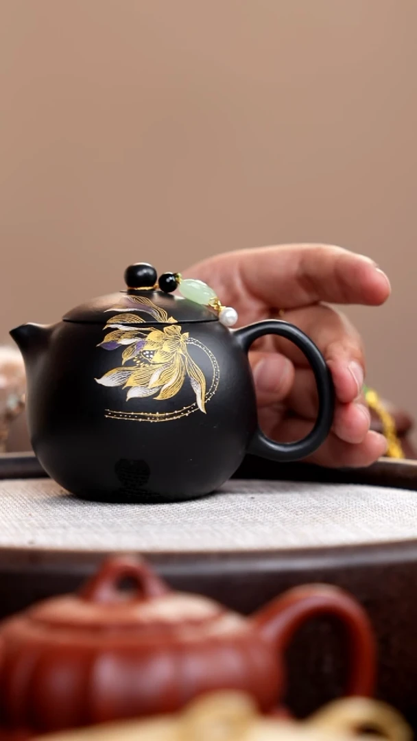 茶壶紫砂捂灰朱泥龙蛋金银错荷花