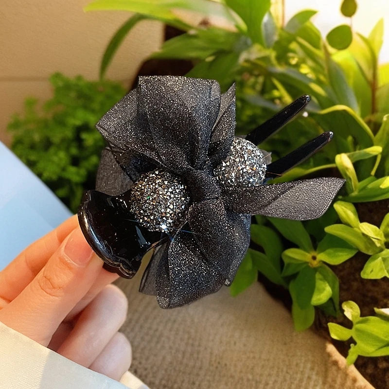 简约满钻气质丸子头抓夹后脑勺蝴蝶结发饰发夹