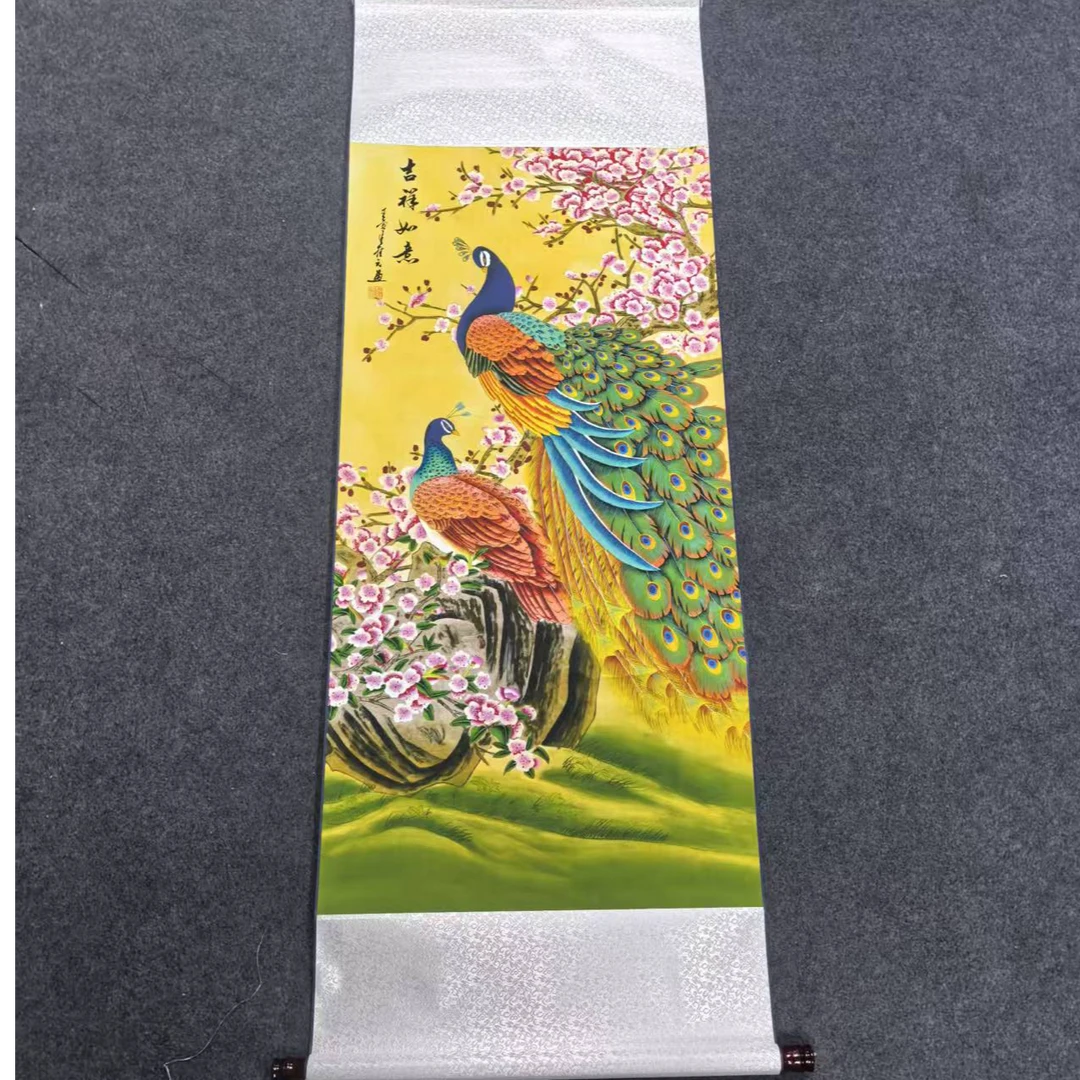 三尺卷轴孔雀吉祥如意