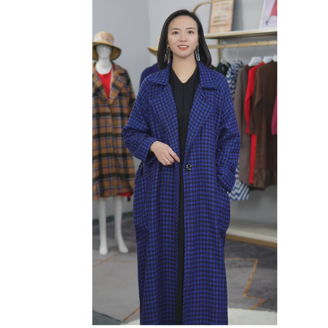 秋冬时尚百搭宽松韩版针织衫气质休闲羊绒中长款格子zx-216