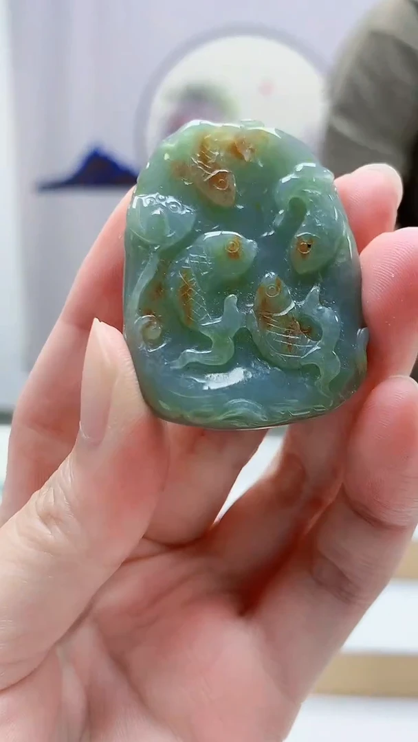 未镶嵌定制翡翠4917zm-毛货挂件荷叶鱼49
