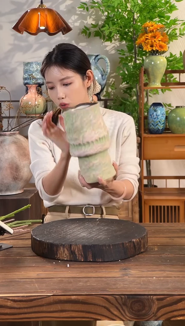 苔点绿 褶皱花瓶
