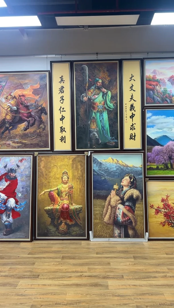 油画博*关羽+带对联办公室客厅茶室玄关走廊家居挂画油画版画