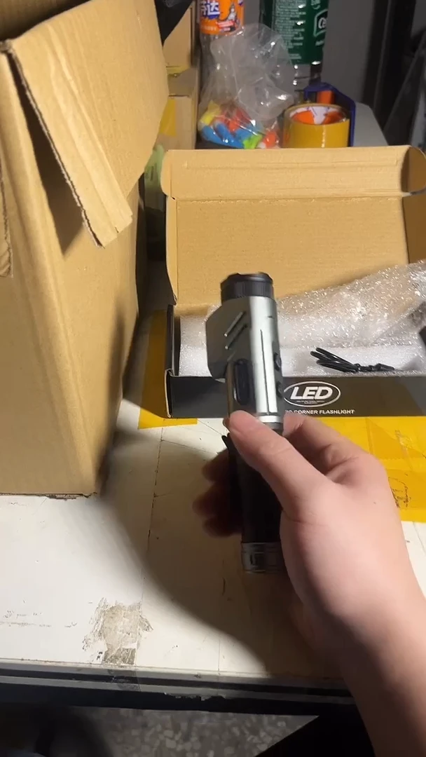 【拐角头灯】SST40+COB都可以点穿塑料袋超亮铝合金手电筒