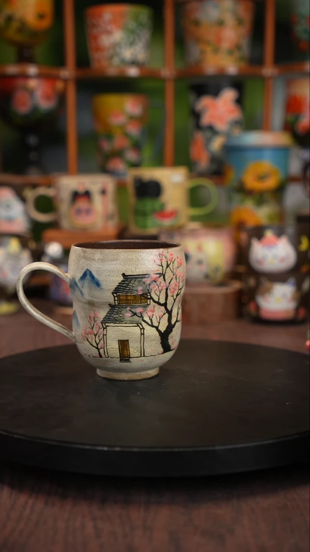 釉下手绘陶瓷紫砂杯