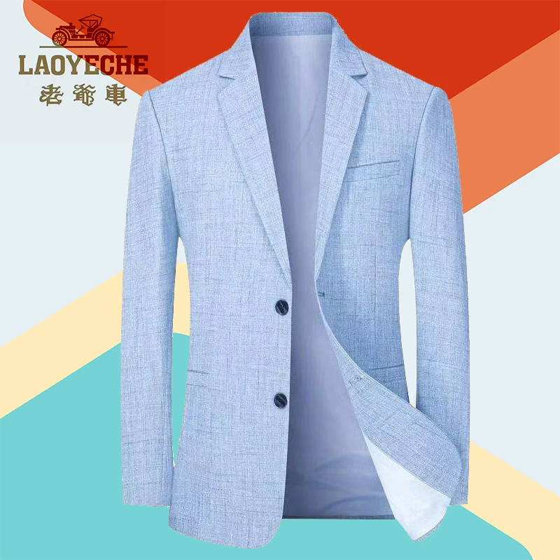 老爷车新款男士休闲西服外套商务韩版修身格子小西装高级感中年