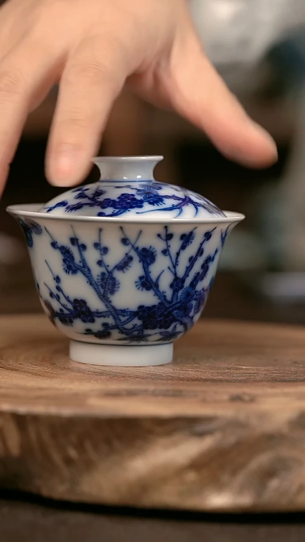 手绘 高温现代瓷 气窑 超薄胎 松竹梅元宝120C