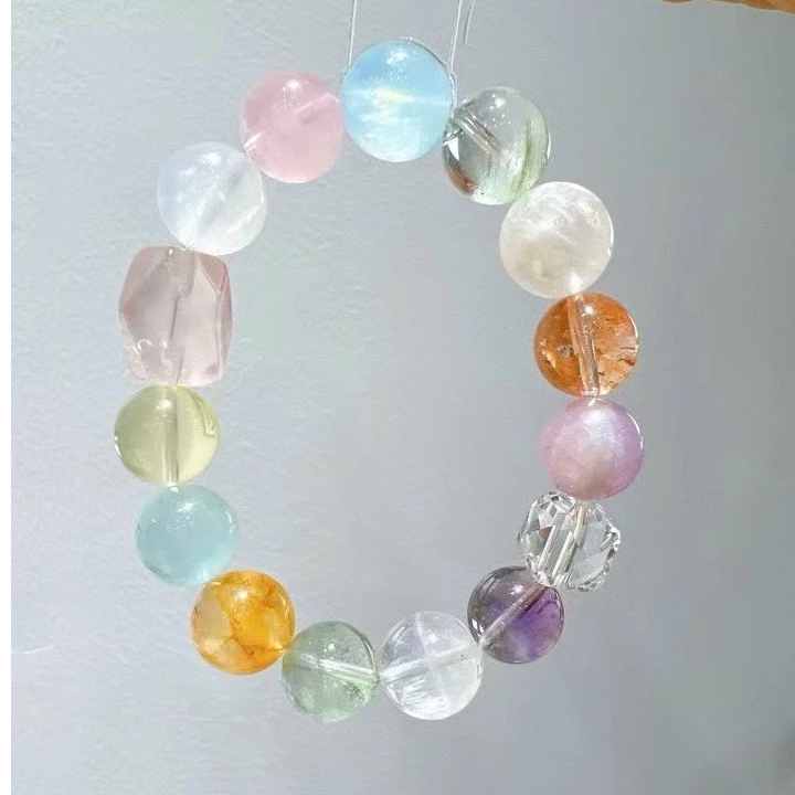 莫奈花园海蓝宝粉晶黄水晶黄胶花绿幽灵雪花幽灵白水晶紫晶 12mm