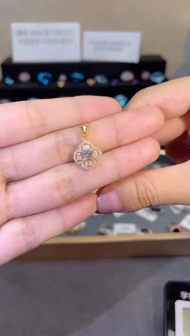 银S925镶嵌吊坠(不含链)海蓝宝石天然宝石