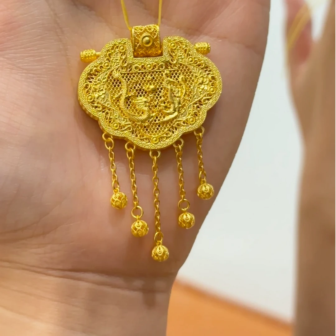 足金999【天子门生】古法吊坠精致送人龙凤呈祥锁包（不含项链）