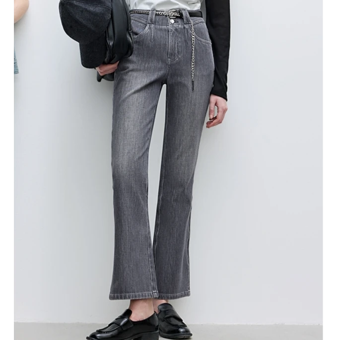 ONLY秋季高腰修身喇叭裤九分裤牛仔裤女通勤休闲裤子|125149037