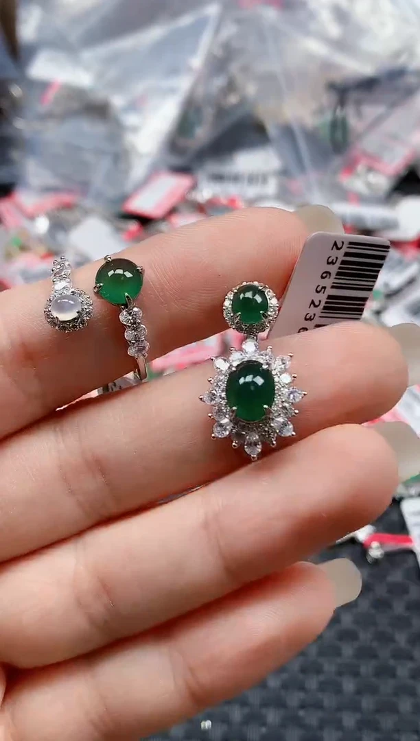 银S925镶嵌戒指翡翠天然A货缅甸翡翠